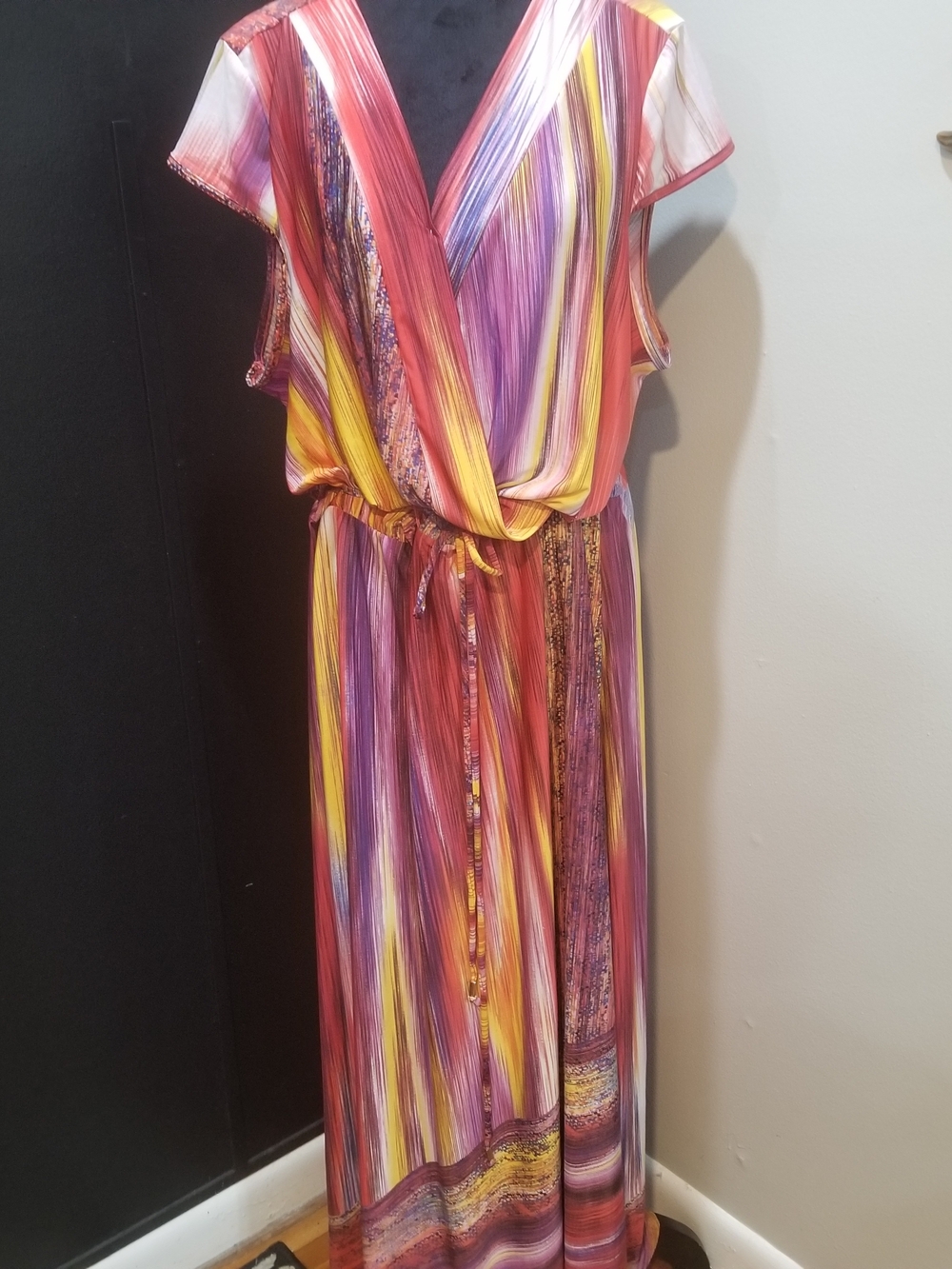 Plus Size Multi-Color Stripe Wrap Maxi Dress